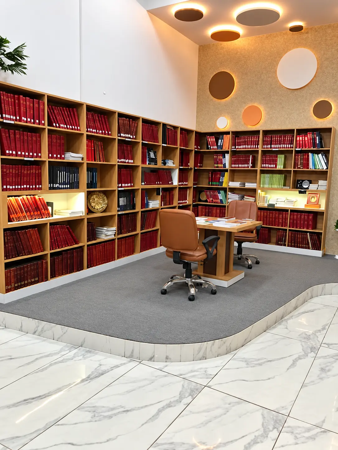 Bookshelves in a chamber library